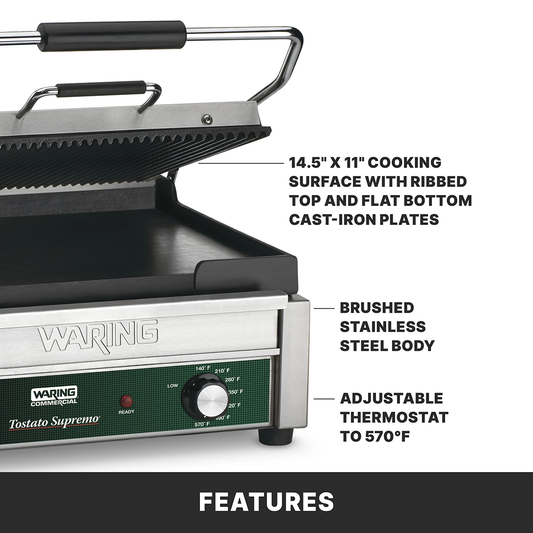 Ribbed and Flat Panini Grill, 14.5" x 11"